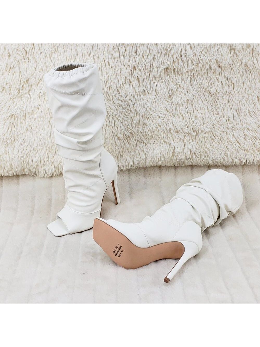 Bone White Square toe Scrunch Slouch Mid Calf Boots Vic Hottest Seller Size 11 - Picture 3 of 11